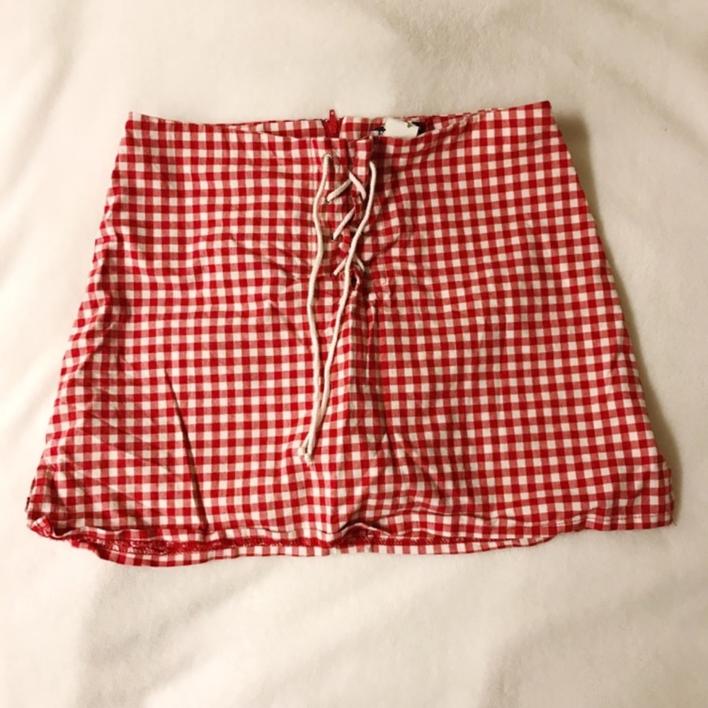 Red Gingham Lace Up Skort or Skirt